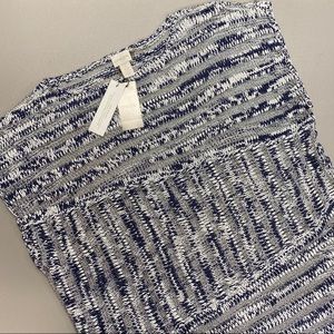 Chico's Mixed Stripe Mallory Pullover Sweater Short Sleeve Byzantine Blue NWT